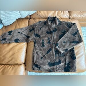 Brown and Black Patterned Fleece Jacket